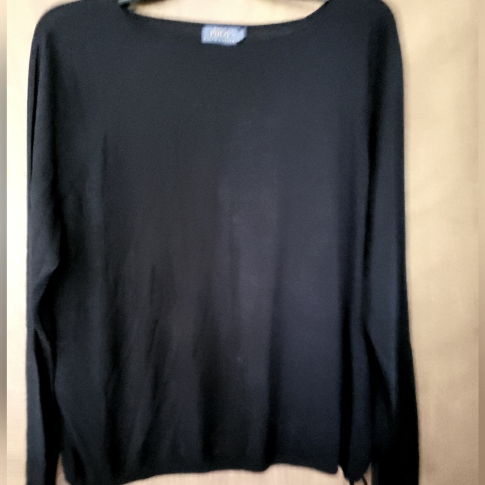 NWT $99 Polo Mulberry Silk knit long sleeve black top